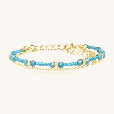 Bracelet Sàntibé Bijoux Divine en laiton, métal doré et perles turquoise