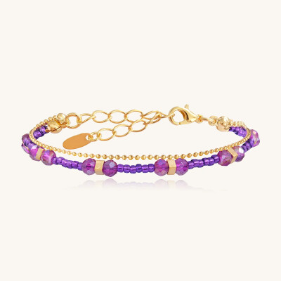 Bracelet Sàntibé Bijoux Divine en laiton, métal doré et perles ultra violet