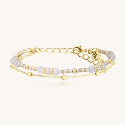 Bracelet Sàntibé Bijoux Divine en laiton, métal doré et perles blanc doré