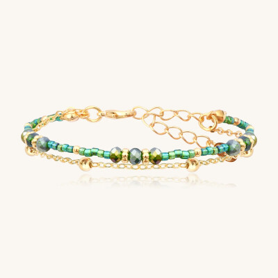 Bracelet Sàntibé Bijoux Divine en laiton, métal doré et perles vert oasis