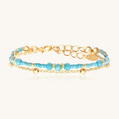 Bracelet Sàntibé Bijoux Divine en laiton, métal doré et perles turquoise