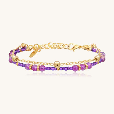 Bracelet Sàntibé Bijoux Divine en laiton, métal doré et perles ultra violet