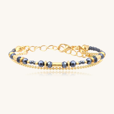 Bracelet Sàntibé Bijoux Divine en laiton, métal doré et perles gris