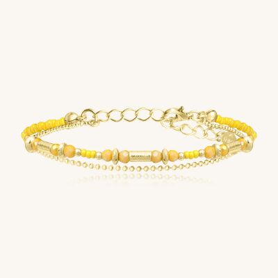 Bracelet Sàntibé Bijoux Divine en laiton, métal doré et perles jaune