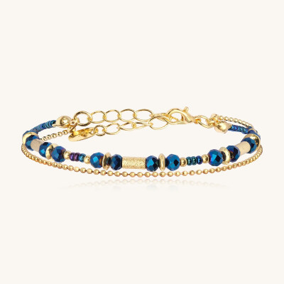 Bracelet Sàntibé Bijoux Divine en laiton, métal doré et perles bleu marine