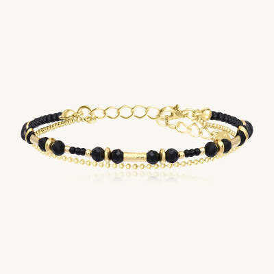 Bracelet Sàntibé Bijoux Divine en laiton, métal doré et perles noir