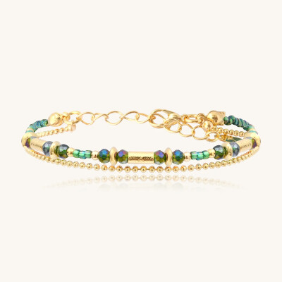 Bracelet Sàntibé Bijoux Divine en laiton, métal doré et perles vert oasis