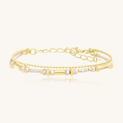 Bracelet Sàntibé Bijoux Divine en laiton, métal doré et perles sable