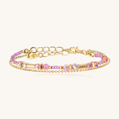 Bracelet Sàntibé Bijoux Divine en laiton, métal doré et perles rose sakura
