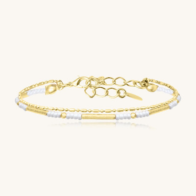 Bracelet Sàntibé Bijoux Divine en laiton, métal doré et perles blanc
