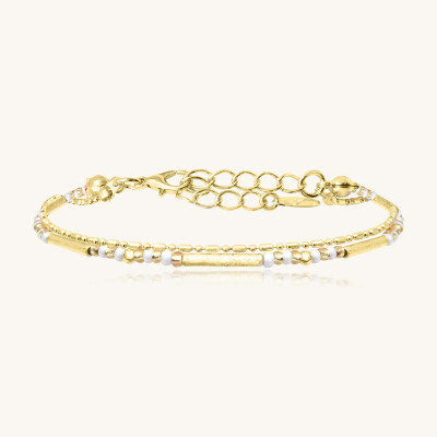 Bracelet Sàntibé Bijoux Divine en laiton, métal doré et perles blanc doré