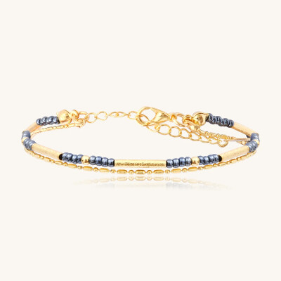 Bracelet Sàntibé Bijoux Divine en laiton, métal doré et perles gris
