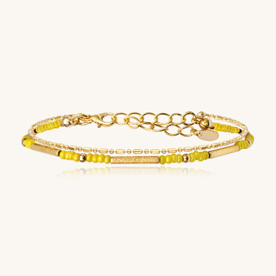 Bracelet Sàntibé Bijoux Divine en laiton, métal doré et perles jaune