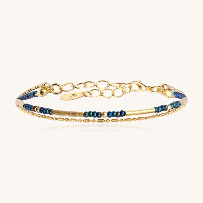 Bracelet Sàntibé Bijoux Divine en laiton, métal doré et perles bleu marine