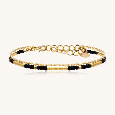Bracelet Sàntibé Bijoux Divine en laiton, métal doré et perles noir