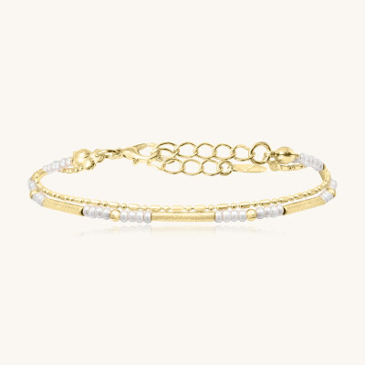 Bracelet Sàntibé Bijoux Divine en laiton, métal doré et perles sable