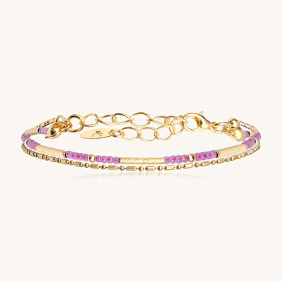 Bracelet Sàntibé Bijoux Divine en laiton, métal doré et perles rose sakura