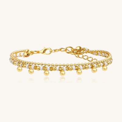 Bracelet Sàntibé Bijoux Divine en laiton, métal doré et perles blanc doré