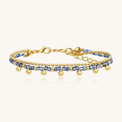 Bracelet Sàntibé Bijoux Divine en laiton, métal doré et perles céleste