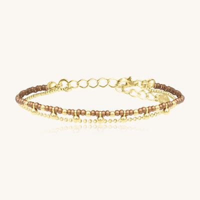 Bracelet Sàntibé Bijoux Divine en laiton, métal doré et perles champagne