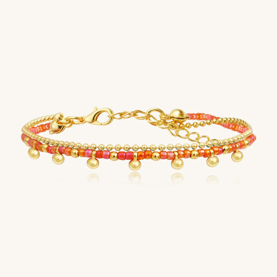 Bracelet Sàntibé Bijoux Divine en laiton, métal doré et perles corail