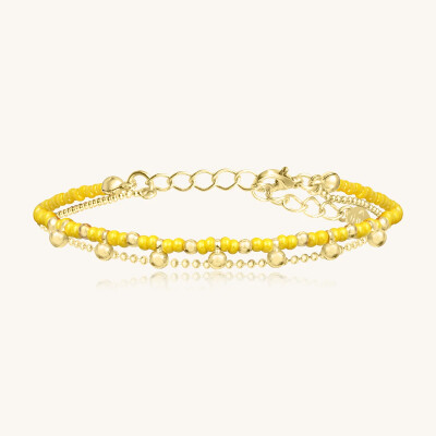 Bracelet Sàntibé Bijoux Divine en laiton, métal doré et perles jaune