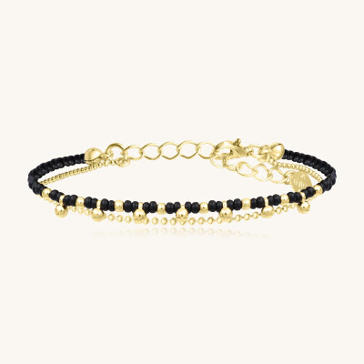 Bracelet Sàntibé Bijoux Divine en laiton, métal doré et perles noir