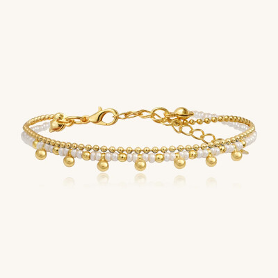 Bracelet Sàntibé Bijoux Divine en laiton, métal doré et perles sable