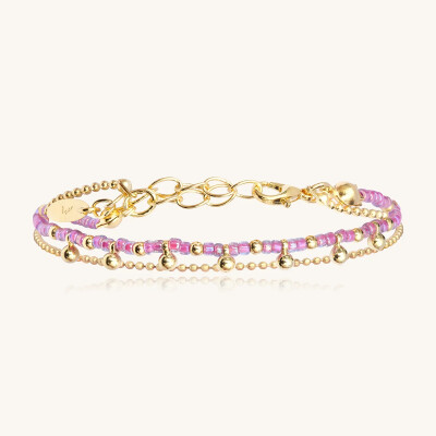 Bracelet Sàntibé Bijoux Divine en laiton, métal doré et perles rose sakura