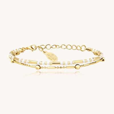 Bracelet Sàntibé Bijoux Divine en laiton, métal doré et perles blanc doré