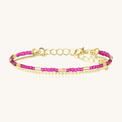 Bracelet Sàntibé Bijoux Divine en laiton, métal doré et perles fuchsia