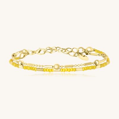 Bracelet Sàntibé Bijoux Divine en laiton, métal doré et perles jaune