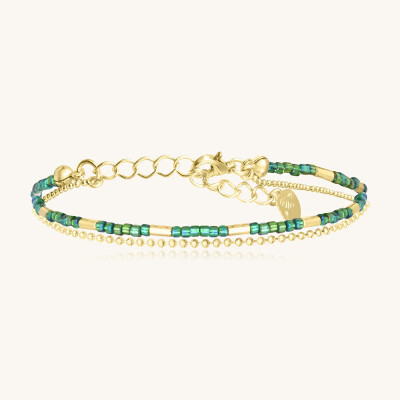 Bracelet Sàntibé Bijoux Divine en laiton, métal doré et perles vert oasis