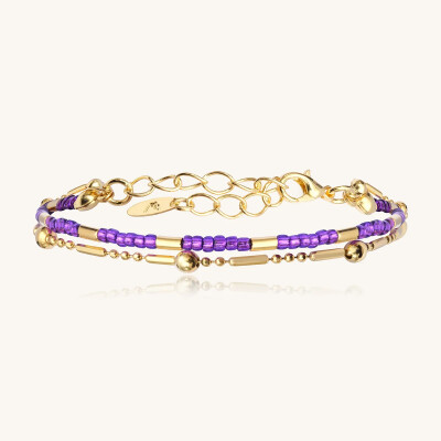Bracelet Sàntibé Bijoux Divine en laiton, métal doré et perles ultra violet
