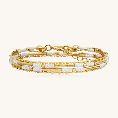 Bracelet Sàntibé Bijoux Divine en laiton, métal doré et perles blanc