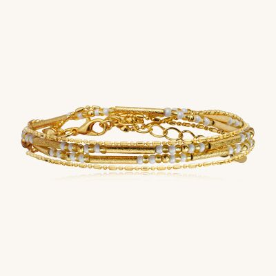 Bracelet Sàntibé Bijoux Divine en laiton, métal doré et perles blanc doré