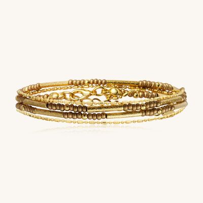Bracelet Sàntibé Bijoux Divine en laiton, métal doré et perles champagne