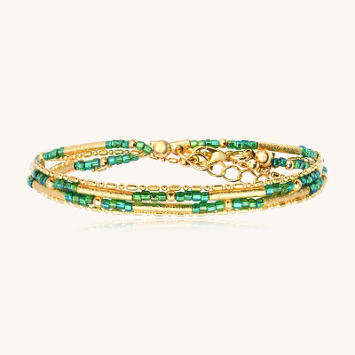 Bracelet Sàntibé Bijoux Divine en laiton, métal doré et perles vert oasis
