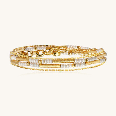 Bracelet Sàntibé Bijoux Divine en laiton, métal doré et perles sable