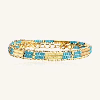 Bracelet Sàntibé Bijoux Divine en laiton, métal doré et perles turquoise