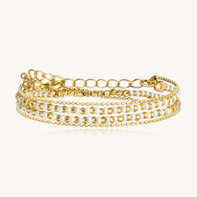 Bracelet Sàntibé Bijoux Divine en laiton, métal doré et perles blanc doré