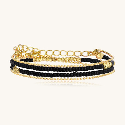 Bracelet Sàntibé Bijoux Divine en laiton, métal doré et perles noir