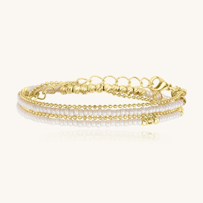 Bracelet Sàntibé Bijoux Divine en laiton, métal doré et perles sable