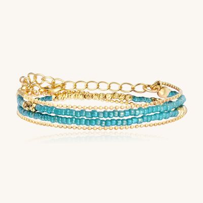 Bracelet Sàntibé Bijoux Divine en laiton, métal doré et perles turquoise