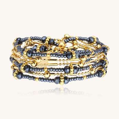 Collier-bracelet Sàntibé Bijoux Divine en laiton, métal doré et perles gris