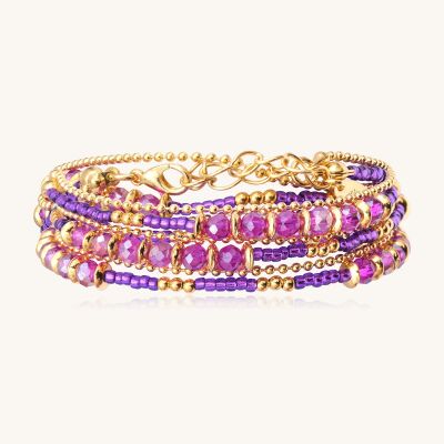 Collier-bracelet Sàntibé Bijoux Divine en laiton, métal doré et perles ultra violet