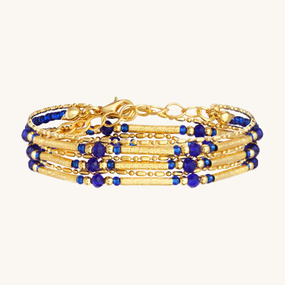 Collier-bracelet Sàntibé Bijoux Divine en laiton, métal doré et perles bleu