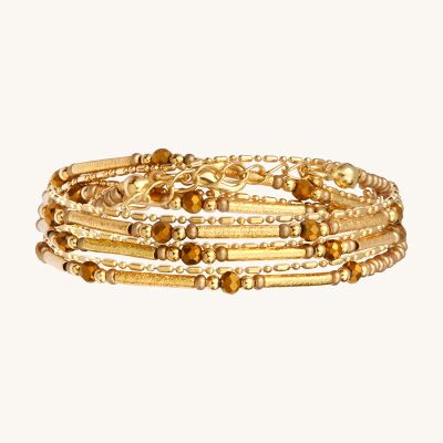 Collier-bracelet Sàntibé Bijoux Divine en laiton, métal doré et perles champagne
