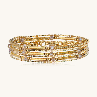 Collier-bracelet Sàntibé Bijoux Divine en laiton, métal doré et perles doré