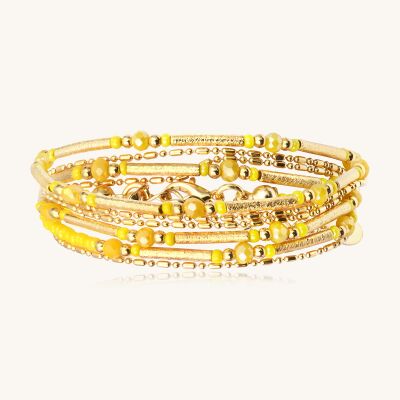 Collier-bracelet Sàntibé Bijoux Divine en laiton, métal doré et perles jaune